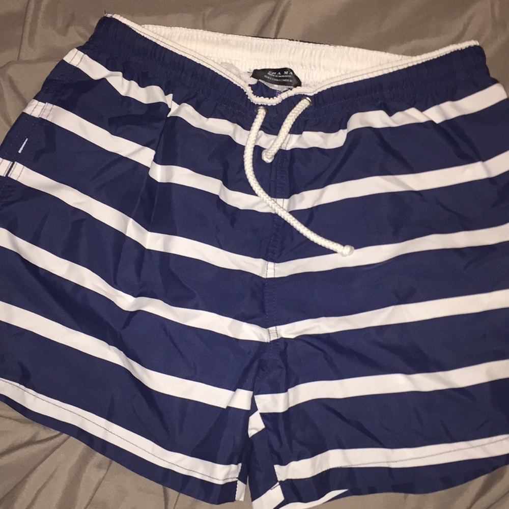 NEW Zara navy blue board short w/White stripes